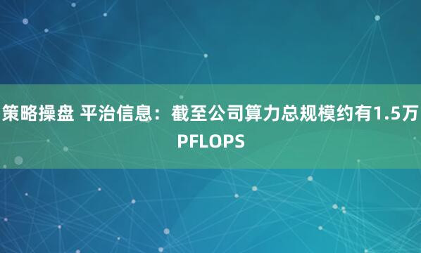 策略操盘 平治信息：截至公司算力总规模约有1.5万PFLOPS